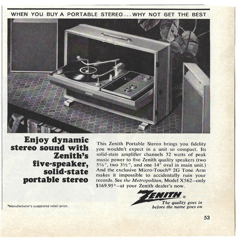 1967 Zenith Portable Solid State Stereo Sound Speaker Vintage Magazine Print Ad